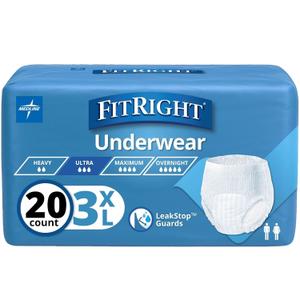 FitRight Adult Incontinence Underwear, Heavy Absorbency, 3X-Large, 75"-94" Waist (20 Count)