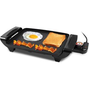 Elite Gourmet EGR-2722B Electric 10.5" x 8.5" Griddle, Cool-touch Handles Non-Stick Surface, Removable/Adjustable Thermostat, Skid Free-Rubber Feet, Black