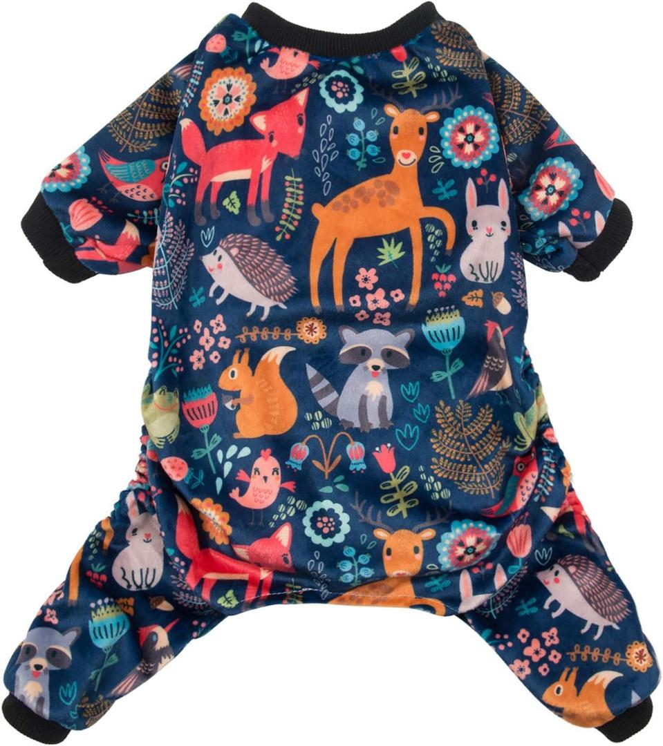 CuteBone Small Dogs Outfit Soft Puppy Onesies Pjs Dog Pajamas Pet Coat Cat Apparel Comfy Doggie Jumpsuit Bodysuit for All Seasons P75XL (A06-Forest family) XL