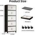 5 Tier Foldable Storage Cabinet with Top Lid, Tall Mobile PP Storage Organizer with Magnetic Doors and Wheels, Space-Saving Collapsible Organizer for Bedroom Living Room Kitchen Pantry Bathroom