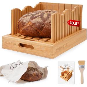 Bread Slicer for Homemade Bread, Adjustable Large Bamboo Sourdough Bread Slicer with Slicing Guide & Crumb Tray, Bread Loaf Cutter for Sourdough, Cakes & Bagels  Baking Gift