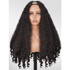 Afro Wig V Part Kinky Curly Wigs for Black Women, 180% Density Wear and Go Glueless Wig with Unique Bouncy Curls in the End, Synthetic No Leave out Clip in (Natural Black #2, 24 Inch)
