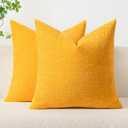 MIULEE Pack of 2 Couch Throw Pillow Covers 18x18 Inch Soft Goose Yellow Chenille Pillow Covers for Sofa Living Room Solid Dyed Pillow Cases