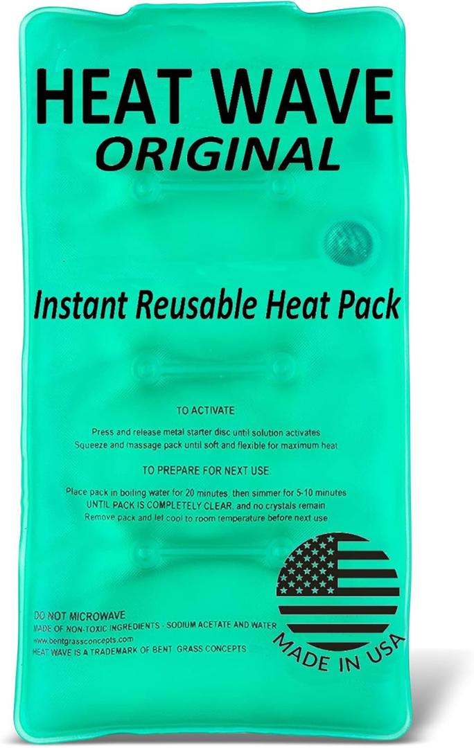HEAT WAVE Instant Heat Packs Medium (59)- Medical Grade Reusable Green 1-Pack Fast and HOT - Made in USA for Muscle Aches, Back, Arm, Shoulder, Pain Relief, Warmth on the Go; Heating Pad Click Heat
