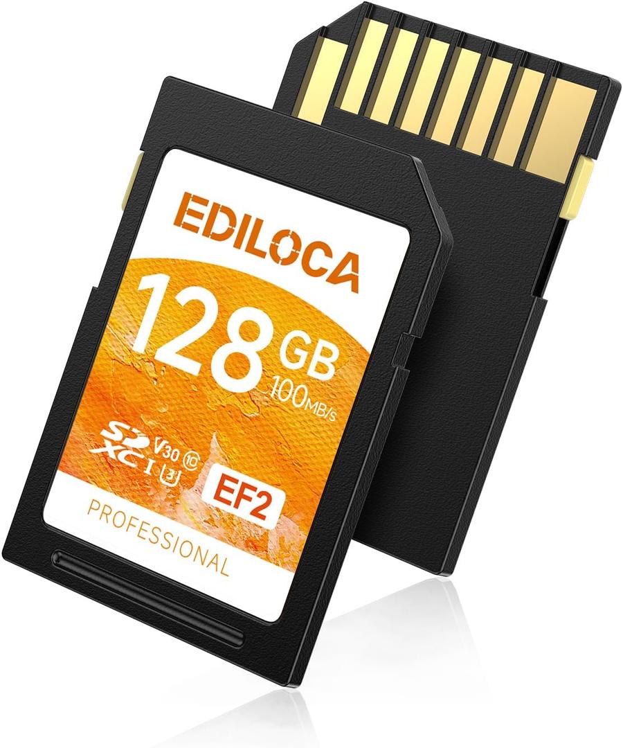 SD Card 128GB UHS-I SD Card UHS-I Memory Card Fast Storage Read Speed 100MB/s Write Speed 45MB/s C10, U3, V30, Full-HD & 4K Video, Must-Have for Professional Photographers-EF2