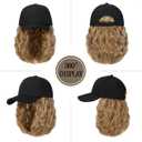 Qlenkay Baseball Hat Wig 24in Long Curly Wavy Extensions Synthetic Hairpiece Adjustable Cap Attached 2B Wave Hair for Women Light Brown