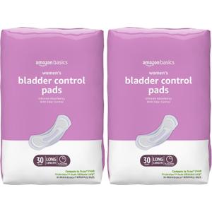 Amazon Basics Incontinence Pads for Women, Long, Postpartum, Bladder Control, Ultimate Absorbency, Fresh Protection, Unscented, 30 Count (Pack of 2)
