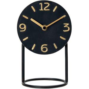 SOFFEE DESIGN Table Clock with Round Base, Iron Silent Desk Clock Battery Operated for Living Room Bedroom Home Decoration, Black