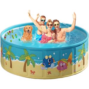 COBOPANDA Large Foldable Kids Pool, Hard Plastic Collapsible Deep Kiddie Pool, Small Pools for Swimming, Backyard Dog Pool (JellieMons 78.7"x17.7")