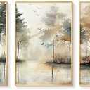Bzstyleart 3 piece Abstract Wall Art Artwork Retro Trees Pictures Decor Canvas Painting Framed Ready to Hang Living Room Bedroom and Office Wall Decor 16x24 Inch