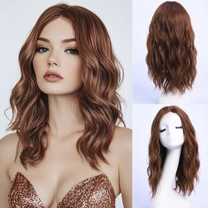 Medium Length Wavy Wigs for Women 18 Inch Middle Part Wavy Wig Natural Looking Synthetic Heat Resistant Fiber Wig for Daily Party Use (18 inch) (Dark Auburn)