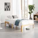 14 Inch High Bamboo Wood Twin Bed Frame Platform, Metal Slat Support Bed Frame Twin, No Box Spring Needed, Easy Assembly, Noise Free, Reinforced