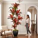 Giegxin 8ft Artificial Dracaena Tree Faux Dracaena Plant with Pot, Tall Fake Yucca Silk Tree with Realistic Trunks Leaves, Tropical Plant for Home Office Living Room Indoor Outdoor Decor(Green Red)