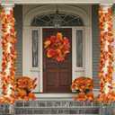 RECUTMS 2 Pcs Fall Garland Autumn Leaves Wreath Fall Decor Autumn Decor for Home Artificial Fall Foliage Garland Thanksgiving Decoration for Home Wedding Fireplace Party (Hyellow)