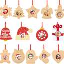 Jetec 14 Pieces Christmas Picture Frame Ornaments Unfinished Wood Ornaments to Paint Christmas Hanging Decor for Holiday Picture Frame DIY Presents and Xmas Tree Decoration, (Wood Color)