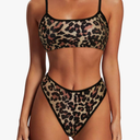 SUUKSESS Women High Waisted 2 Piece Bikini Set Cheeky High Cut Bandeau Swimsuit M Leopard