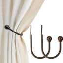 Curtain Holdbacks, Hooks, 2 PCS, Solid Steel Hooks, Decorative French Ball End, Curtain Drapery Holdbacks, Wall Mounted, Curtain Tiebacks, Antique Bronze