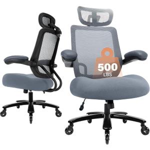 Big and Tall Office Chair with 500 LBSCapacity and Memory Foam Seat, Grey
Heavy duty executive chair, plus-size computer desk chair, saddle-shaped seat, flip-up arms, 3D headrest, for home and office