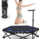HXD-ERGO 42'' Foldable Mini Trampoline, Rebounder Trampoline with Adjustable Foam Handle, Fitness Trampoline for Indoor, Outdoor, Home Gym,Max Load 460lbs (Blue)
