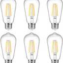 Ascher Vintage LED Edison Bulbs 6W, Equivalent 60W Incandescent, Non-Dimmable, Warm White 2700K, ST58 Antique LED Filament Bulbs with 80+ CRI, E26 Medium Base, Clear Glass, 5-Packs 