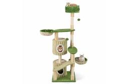1.6m Striped Cat Tree Tower Kitten Cando House w/Sisal Scratching Post Indoor Green