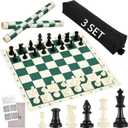 Silipull 3 Sets 20" Portable Chess Set, 3.75" King Tournament Pieces, Travel Board Games for Adults with Extra 2 Queens, Folding Roll up Board and Pieces Chess Basic Club Sets with Storage Bag
