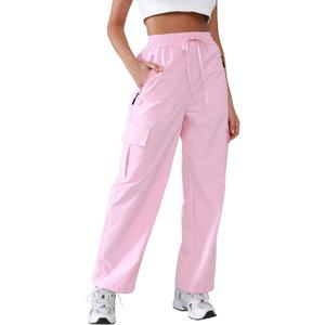 Hiking Pants Women Lightweight Cargo Pants Quick Dry Water Resistant Outdoor Travel Pants with Zipper Pockets (X-Small, Pink)