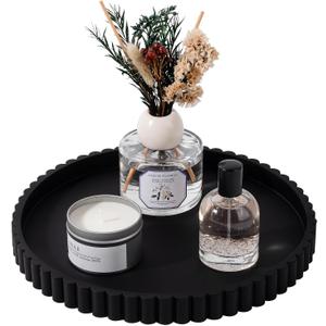 Round Bathroom Tray Silicone Kitchen Counter Decor Vanity Organizer Decorative Coffee Table Tray for Perfume, Candle, Soap Dish, 10 Inch, Black