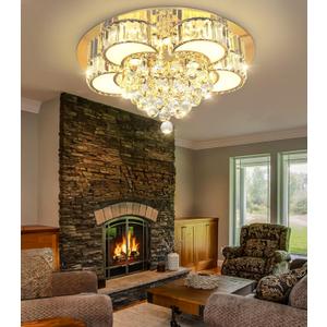 23.6'' Gold Modern Crystal Chandeliers for Dining Room LED Dimmable Light Fixtures Flush Mount Light Living Room Bedrooms