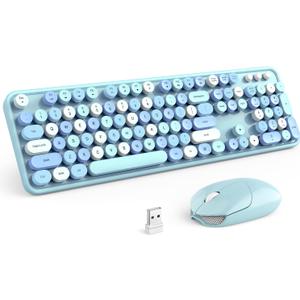 KNOWSQT Wireless Keyboard and Mouse Combo, Blue Colorful 2.4G Typewriter Full-Size Cute Keyboards - USB Receiver Plug and Play, for Computer, PC, Laptop, Desktop, Windows