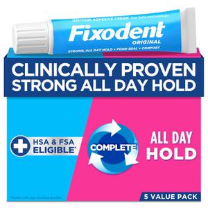 Fixodent Original Secure Denture Adhesive Cream for Full and Partial Denture Wearers, 2.4oz (Pack of 3)