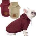 2 Pack Dog Hoodie Sweaters for Small Medium Dogs Warm Dog Clothes for Large Dogs Soft Waffle-Like Laminated Sweatshirt Bulldog (Brown+Wine Red, L (Back: 19",Chest: 28", Neck: 17.5"))