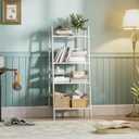 HITNET White Ladder Bookshelf, Leaning Bookcase, 4-Tier Bamboo Shelf, Floor Standing Storage Shelving Unit, Open Display Book Shelves, 53 cm x 32 cm x 125 cm