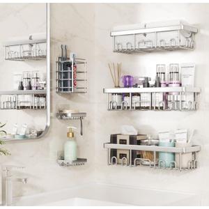 Veken Shower Caddy 6-Pack, Family Choice Award Winner, Large Wall Mounted Shower Rack, Bathroom Shelves Over Toilet, Organizer Storage Accessories with Soap Dish & Toothbrush Holder  