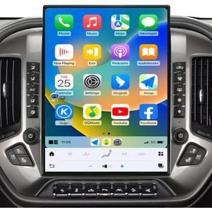 15.6 inch Car Radio for Chevrolet Silverado GMC Sierra 2014-2019 Replacement Stereo Head Unit 2K IPS Touch Screen Carplay Android Auto Bluetooth Tesla Style Navigation SWC OEM 8 Inch Support Bose