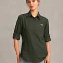 Womens Sun Protection Fishing Shirt with Zipper Pockets Lightweight SPF Long Sleeve Shirts for Hiking Safari (Green, S)