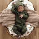 Infant Boys Girls Clothes Set Newborn Baby Romper Hat Ribbed Knit Long Sleeve Button Solid Bodysuit Jumpsuit (Green, 0-3 Months)
