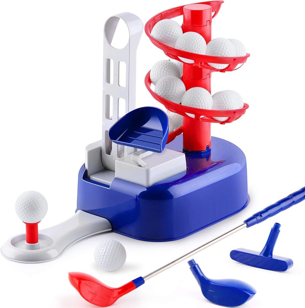 iPlay, iLearn Kids Blue Golf Toy Set W/Left & Right Club Head, Boy Outdoor Sport Toy Age 3-5, Toddler Indoor Golf Ball Game, Child Active Exercise Yard Play, Birthday Gifts for 4 6 7 8 Year Olds Girl