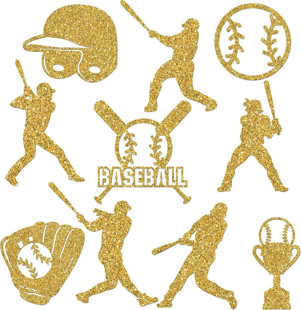 Fuutreo 100 Pcs Baseball Cutouts, Sports Table Topper Double Sided Birthday Party Decorations Sports Paper Cutouts Toppers for Baseball Birthday Party Favors Supplies(Gold)