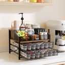 Homsorout Coffee Bar Organizer - Coffee Station for Countertop, Metal and Wood K Cup holder Storage Basket for Coffee Pods, Syrup, Cups, Stirrer, Coffee Condiment, Tea Organizer, Black and Brown