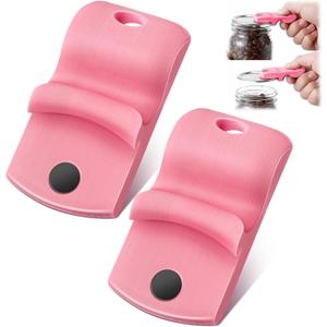 2 Pack Canning Jar Opener with Magnets, Mason Jar Opener For Canning Lids, Regular and Wide Mouth Lids, Powerful Magnet for Easy Refrigerator Storage, Releases Vacuum Seal Patent Pending(Pink)