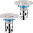 DODOBETTER Universal Bathroom Sink Stopper, Pop Up Sink Drain Strainer Plug with Removable Stainless Steel Filter Basket Hair Catcher,Brass Body,Bathroom Bathtub Drain Stopper(2 PCS),Brushed Silver