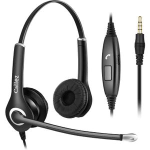 Callez 3.5mm Cell Phone Headset with Microphone Noise Cancelling for iPhone Samsung Smartphones Tablets, Computer Headset for Laptop PC Skype Call Center Office Classroom, Super Comfort, Clear Chat (Black)