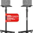Pyle Speaker Stand Pair of Sound Play 1 and 3 Holder - Telescoping Height Adjustable from 26 - 52 Inch High Heavy Duty Three-point Triangle Base w/ Floor Spikes and 9 Square Platform, Black