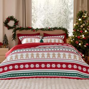 Bedsure Christmas Quilt King Size - Red Quilt for King Size Bed, Gingerbread Man Striped Printed Pattern Christmas Bedding - Soft Microfiber Lightweight Coverlet Bedspread (106"x96")