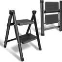 Step Ladder 2 Step Folding Stool with Wide Anti-Slip Pedal, Kitchen Step Stools for Adults Support up to 300 Lbs, Closet Step Stool Foldable for Home Library Office