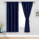 JIUZHEN Blackout Curtains for Bedroom Thermal Insulated,Noise Reducing Room Darkening Drapes for Living Room, Rod Pocket Curtains with Tiebacks, Set of 2 Panels, 42 x 63 Inch Length, Navy Blue