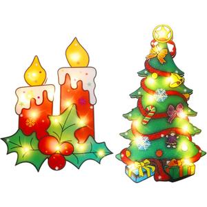 MorTime 2 Pack Lighted Christmas Window Decorations, Light up Xmas Window Lights for Winter Holiday with 12 LEDs