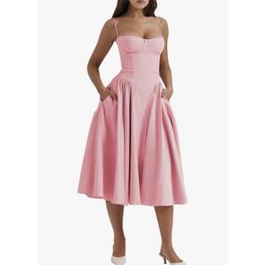 Zwirelz Womens Corset Dress Elegant Spaghetti Strap Midi Dress Flowy Pleated Hem Low Cut Prom Dresses Floral Bustier Dress Small, Pink  Zwirelz Womens Corset Dress Elegant Spaghetti Strap Midi Dress Flowy Pleated Hem Low Cut Prom Dresses Floral Bustier Dress Small, Pink