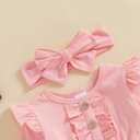 Newborn Baby Girl Outfit Ruffle Bubble Romper Long Sleeve Infant Bodysuit Jumpsuit with Headband Clothes (Pink)